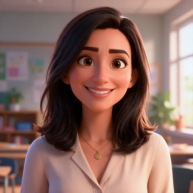 A mesma professora como avatar 3D do AI Teacher